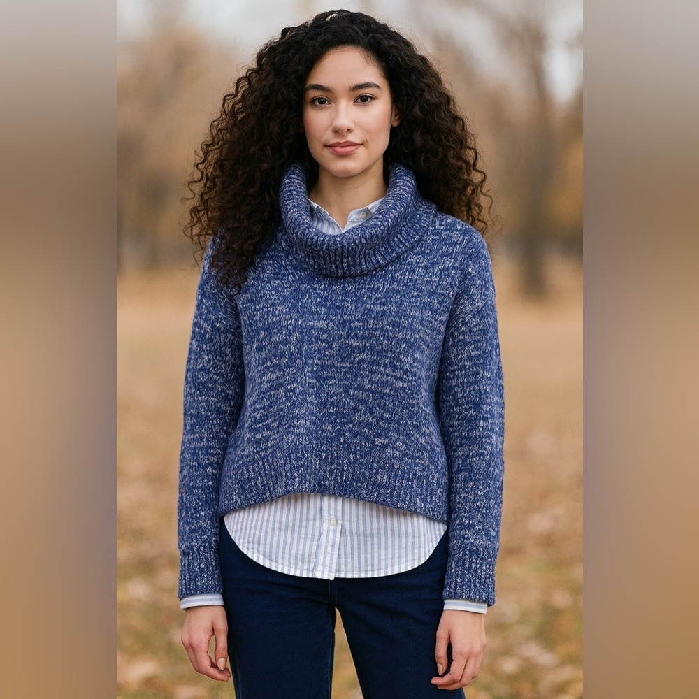 Lou & Grey‎ Chunky Wool Sweater Small Cowl Neck Fisherman Indie Cabincore Blue